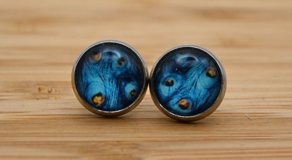 Oorbellen stekertje Blauwe pauwenveren