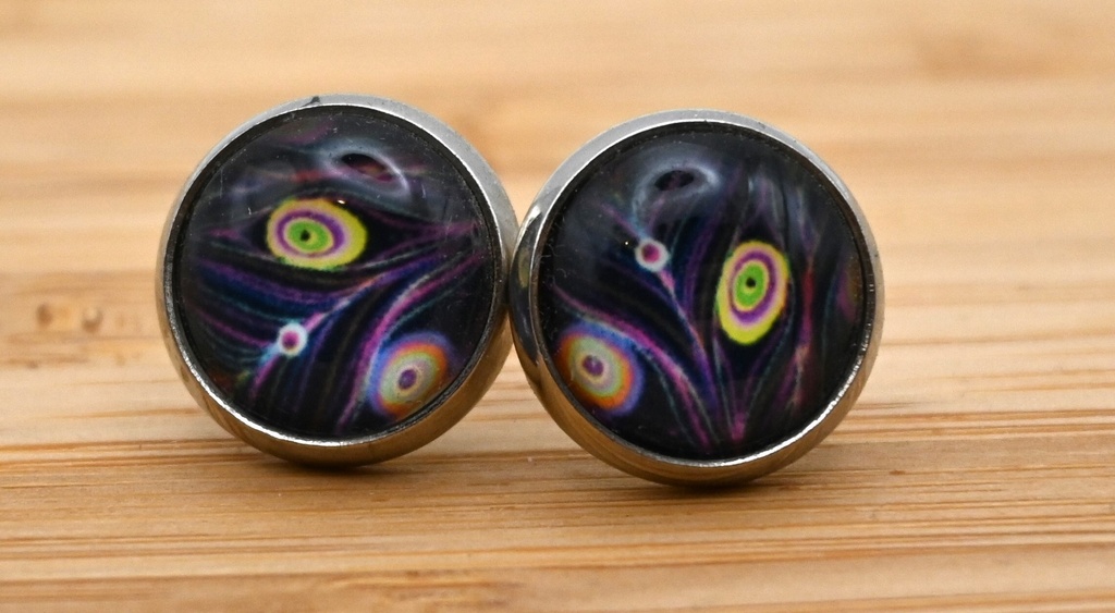 Oorbellen stekertje Paarse pauwenveren